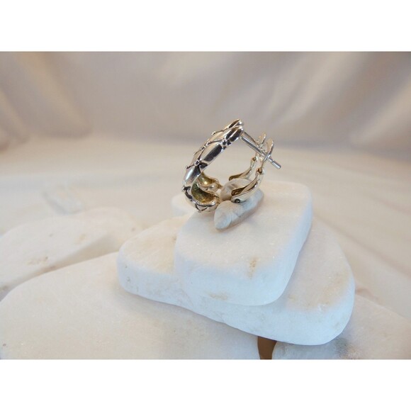 Artisan VTG Sterling Silver Half Hoop Earrings Hinged Signed - Picture 4 of 6